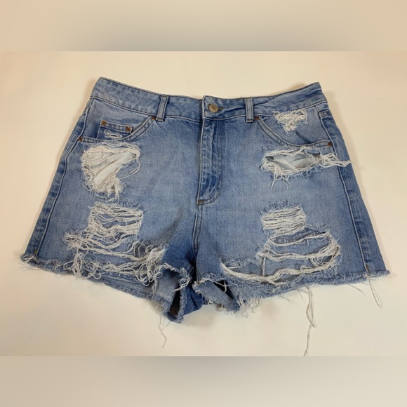 Topshop Mom denim factory distressed shorts, size 12 women’s (i) - Picture 1 of 7